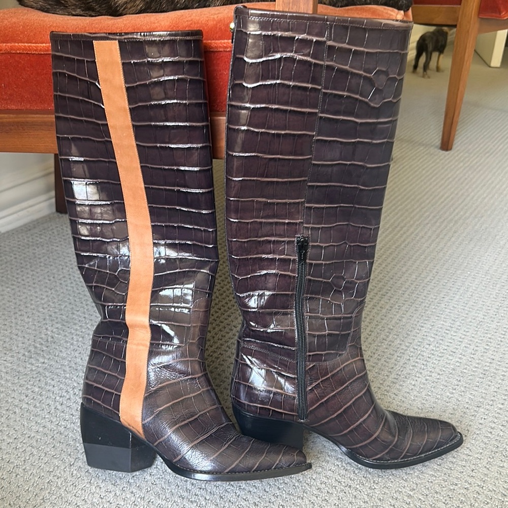 Chloé Vinny Brown Croc embossed leather Knee-High Boots